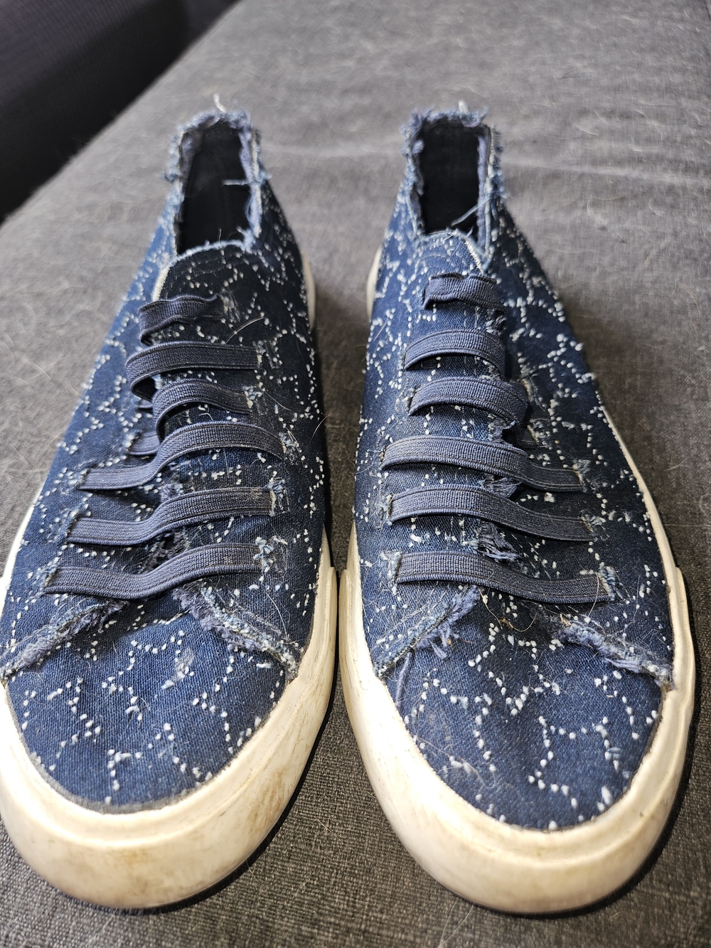 Denim Slip-On Sneakers with White Stitching